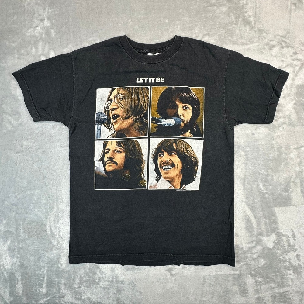 The Beatles T-Shirt Mens M Black Let‎ It Be Graphic 2004 Apple Corps Vintage Tee